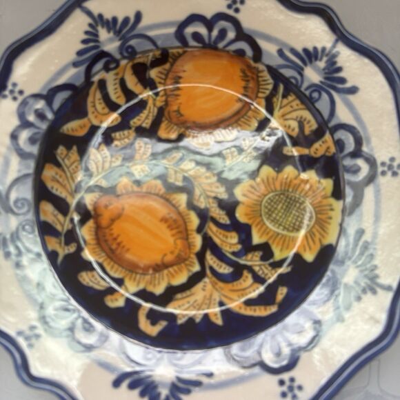 I. Godinger & Co Italian VTG Cobalt Yellow Flower Hand Painted 7"Dessert Plate - Picture 7 of 9